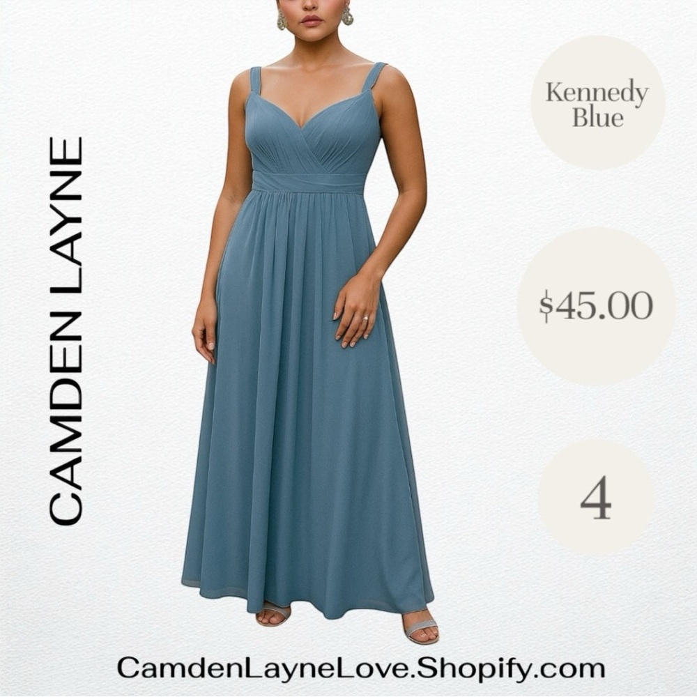 Blue Pleated Maxi Dress Sweetheart Neckline - Picture 8 of 8